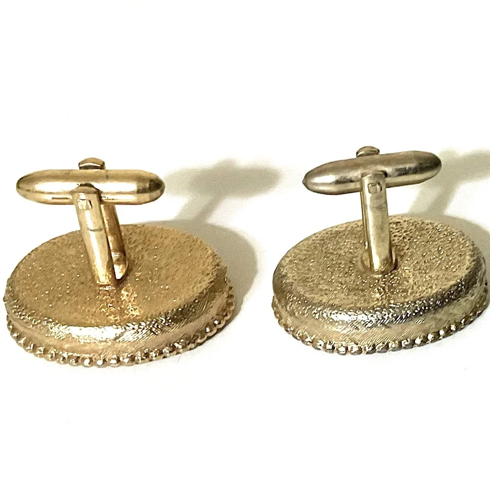 Rare Vintage Glass Micro Mosaic Lg Oval Cufflinks Goldtone